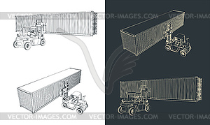 Forklift and container - vector clip art