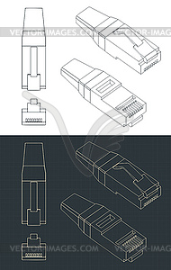 Чертежи штекеров Ethernet - векторное изображение EPS