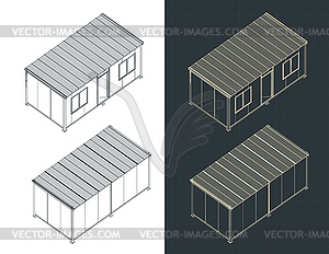 Container house isometric drawings - vector image