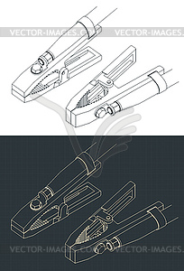 Изометрические чертежи сварочного заземляющего зажима - рисунок в векторном формате