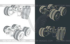 Lift axle for trailer drawings - vector clipart