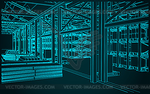 Warehouse interior sketch - vector image