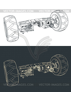 Car rear axle blueprints - vector EPS clipart