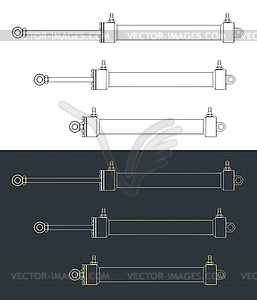 Чертежи гидравлических цилиндров - векторная иллюстрация