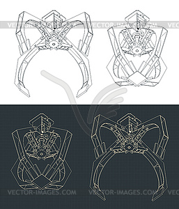 Jaw gripper isometric blueprints - vector clipart