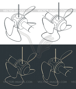 Изометрические чертежи гребного винта - рисунок в векторном формате