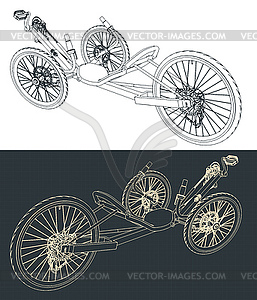 Recumbent bike blueprint - royalty-free vector image