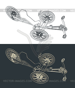 Recumbent bike drawings - vector clip art