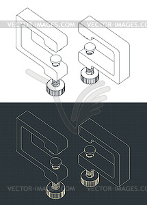 C-clamp isometric blueprints - vector clipart