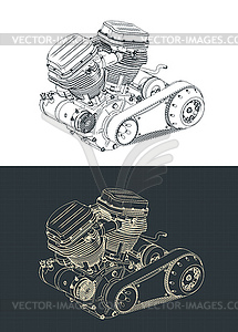 Motorcycle engine drawings - vector clipart