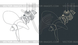 Изометрические чертежи коробки передач подвесного мотора - рисунок в векторном формате