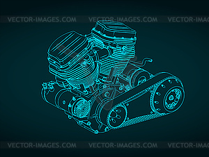 Powerful motorcycle engine blueprint - royalty-free vector clipart
