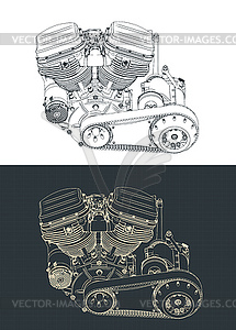 Powerful motorcycle engine blueprints - royalty-free vector image