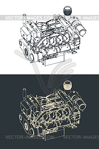 Чертежи судового дизельного двигателя для тяжелых условий эксплуатации - изображение в формате EPS