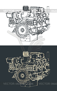 Heavy duty marine diesel engine - vector image