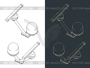 Marine navigation radars isometric blueprints - vector clip art