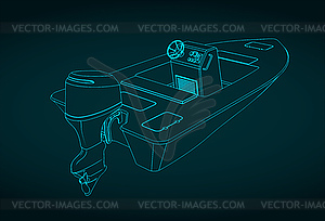 Изометрический чертеж моторной лодки - графика в векторном формате