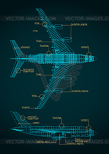 Large passenger plane blueprint - vector clipart / vector image