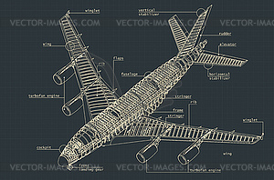 Изометрические чертежи большого пассажирского самолета - изображение в векторном виде