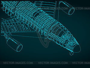 Passenger aircraft blueprint - vector image