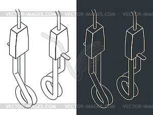 Portable water heater isometric blueprints - vector image