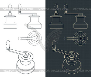 Чертежи лебедки для парусной лодки - векторная иллюстрация