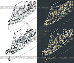 Titanic isometric blueprints - vector image