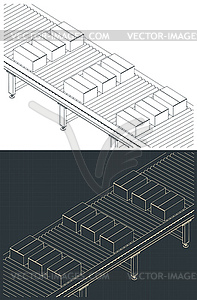 Conveyor for warehouses isometric drawings - vector image