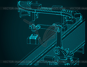 Robotic factory conveyor line - royalty-free vector image