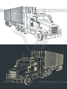 Container tractor trailer truck blueprints - vector image