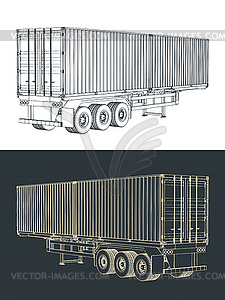 Чертежи прицепа-контейнера - графика в векторе