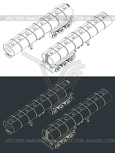 Изометрические чертежи прицепа-цистерны - векторный клипарт / векторное изображение