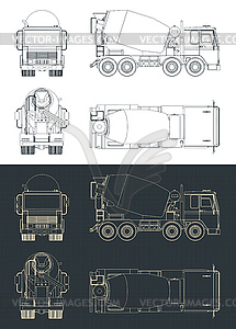 Concrete mixer truck blueprints - vector clipart / vector image