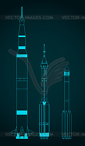 Чертеж ракет-носителей - клипарт в векторном виде