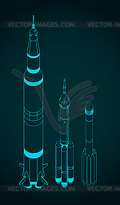 Изометрический чертеж ракет-носителей - изображение в формате EPS