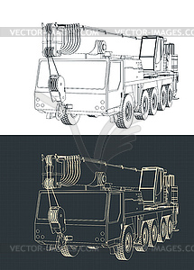 Mobile crane drawings - vector image