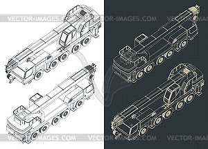 Mobile crane isometric blueprints - vector EPS clipart