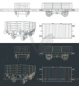 5 чертежей дощатых угольных вагонов - изображение в формате EPS