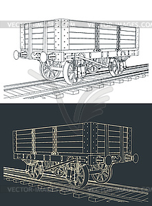 5 дощатых угольных вагонов - иллюстрация в векторе