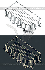 5 plank coal wagon isometric blueprints - vector clip art