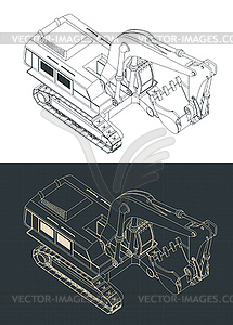 Изометрические чертежи экскаватора - векторный клипарт