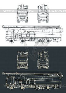 Concrete pump truck blueprints - vector image