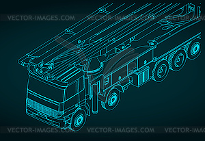 Concrete pump truck isometric blueprint - vector EPS clipart