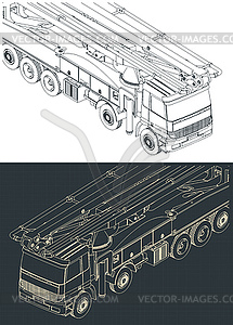 Concrete pump truck isometric blueprints - color vector clipart