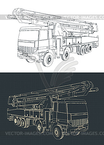 Эскизы автобетононасоса - векторная иллюстрация