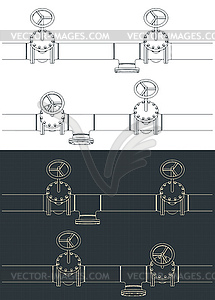 Чертежи труб и клапанов - векторное графическое изображение