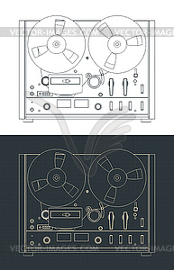 Reel to reel tape recorder blueprints - vector clipart