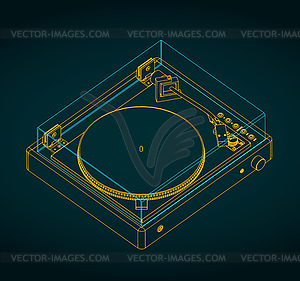 Turntable vinyl isometric blueprint - vector clip art