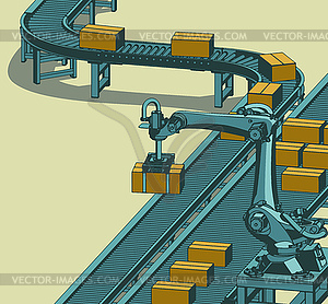 Robotic factory conveyor line - vector image