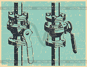 Ball valve retro poster - vector image